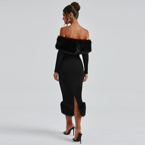 Faux Fur Evening Dress