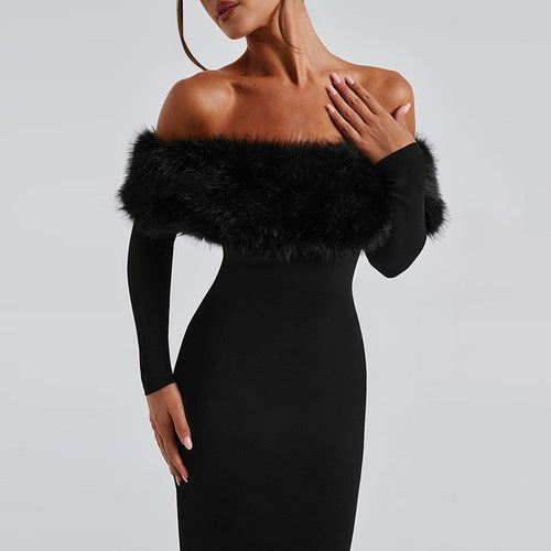 Faux Fur Evening Dress