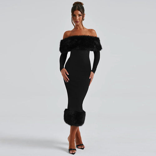 Faux Fur Evening Dress