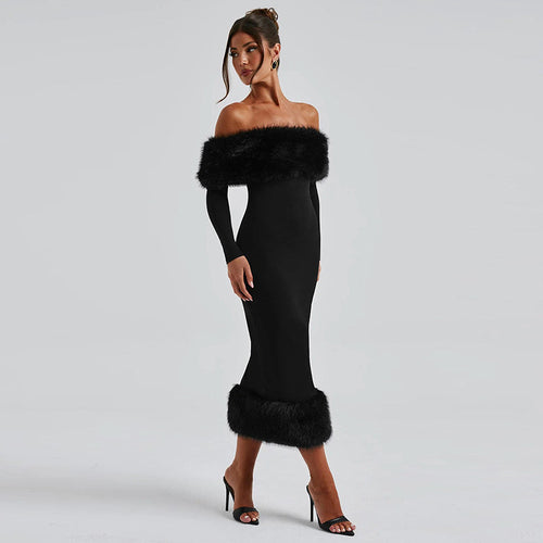 Faux Fur Evening Dress